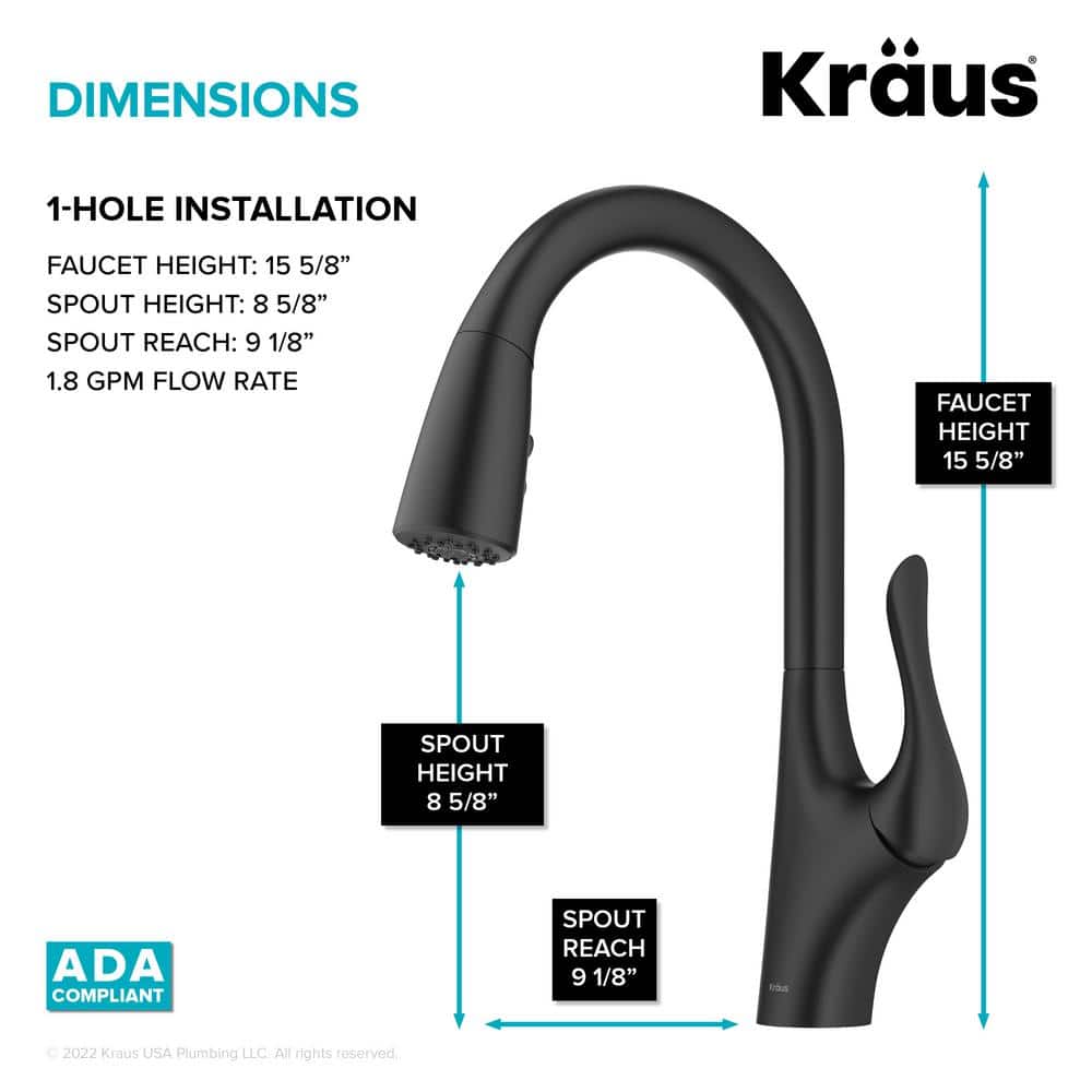 Matte Black Brass Pull-Down Kitchen Faucet with Spray