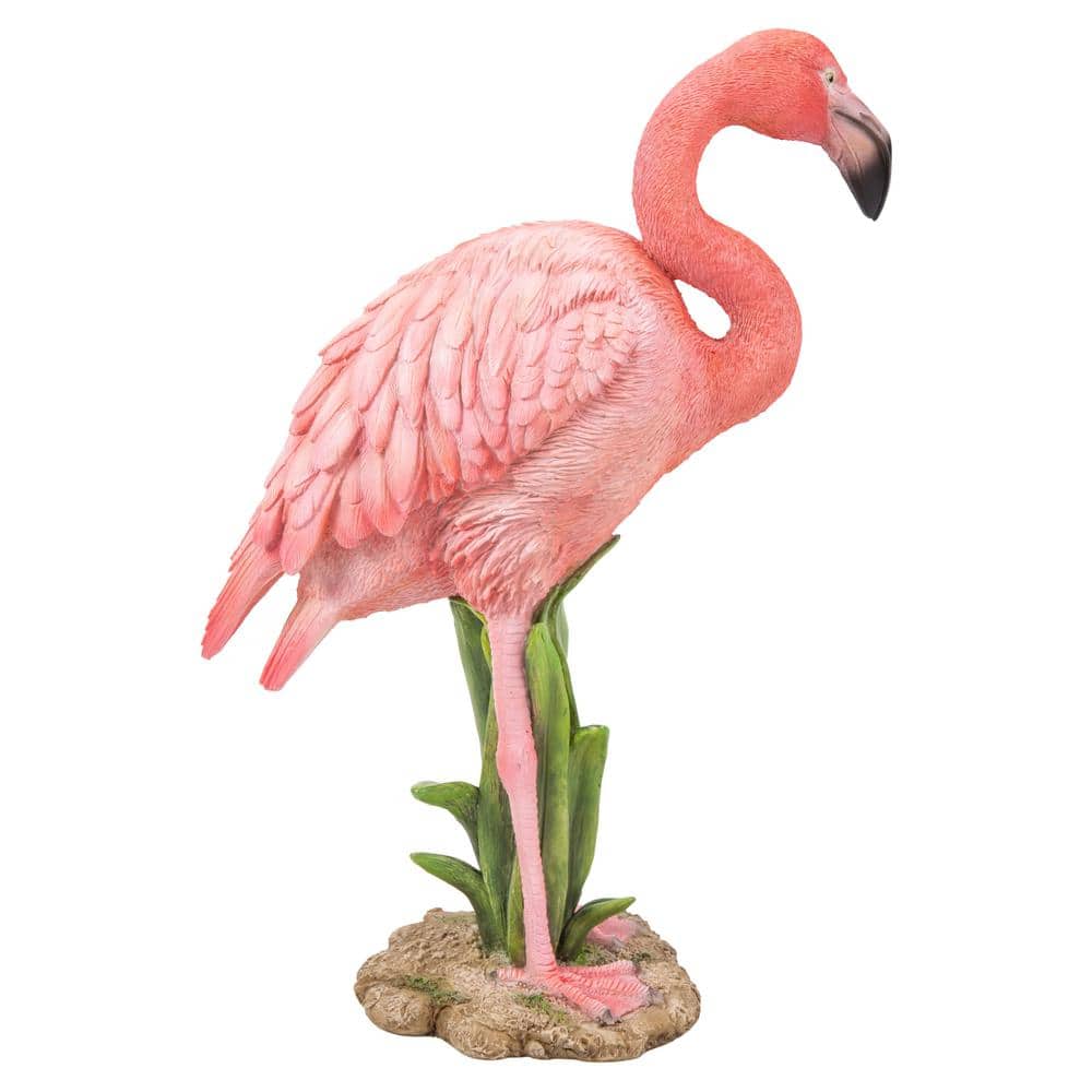 Pink Polyresin Flamingo Garden Statue with Realistic Features