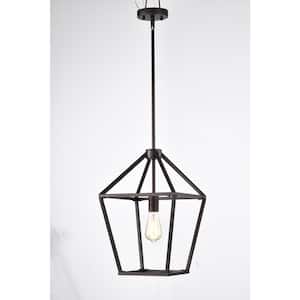 Indoor 1-Light Oil Rubbed Bronze Linear Pentagonal Cage Pendant Light without Shade Adjustable Height