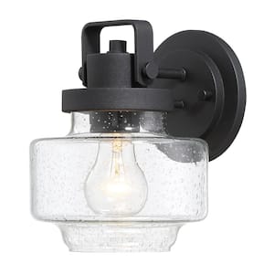Rosecrans Small 1-Light Sand Black Outdoor Light Sconce with Clear Seeded Glass Shade