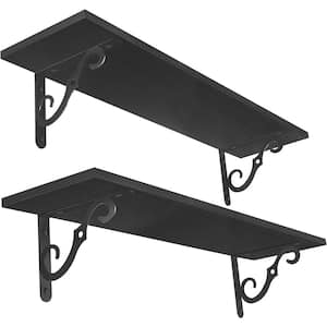 31.5 in. W x 7.9 in. D Decorative Wall Shelf, Black Wall Mounted Wide Floating Shelves for Storage Set of 2