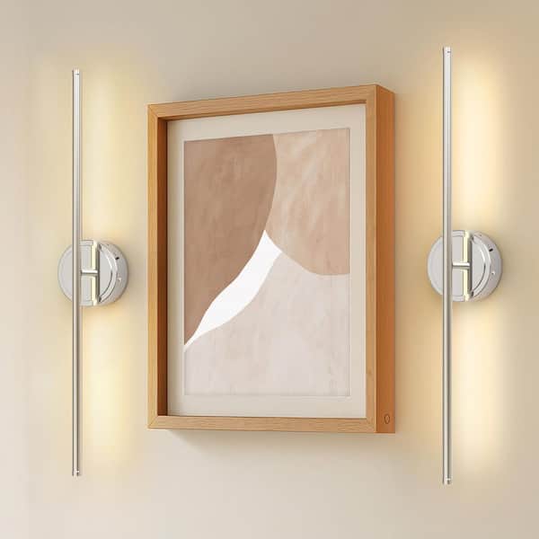 28 in. Chrome Wireless Lights with Remote 350° Rotation Wall Sconces Set of 2