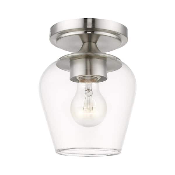 AVIANCE LIGHTING Hillbrook 5.75 in. 1-Light Brushed Nickel Flush Mount with Clear Glass
