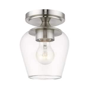 Willow 5.75 in. 1-Light Brushed Nickel Flush Mount with Clear Glass