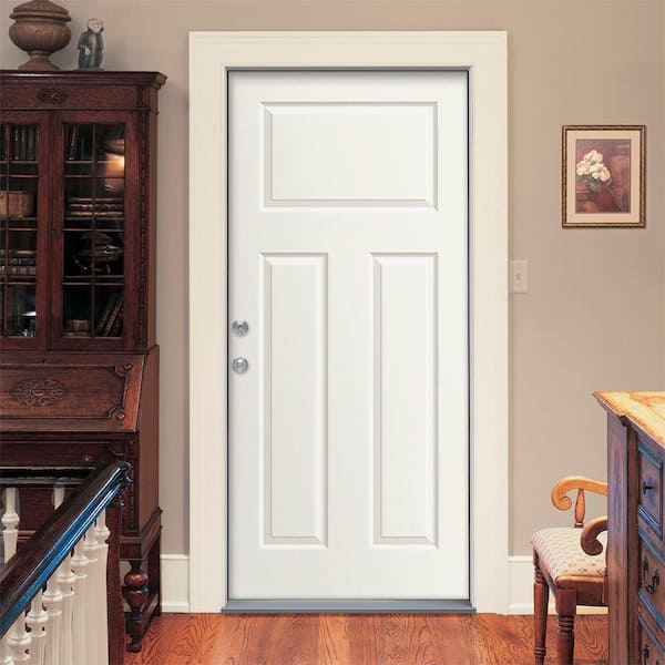 JELD-WEN 34 in. x 80 in. 3-Panel Craftsman White Painted Steel