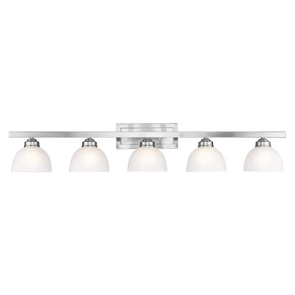 AVIANCE LIGHTING Stonecrest 48 in. 5-Light Brushed Nickel Vanity Light with Satin Glass