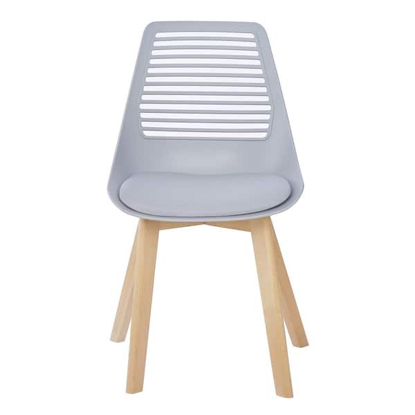 Jushua Gray Plastic Dining Chair with Solid Wood Legs (Set of 2)
