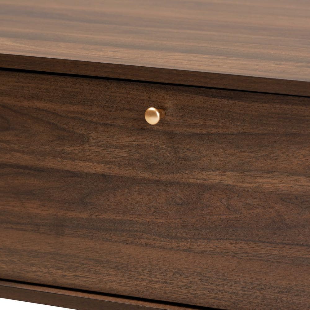 Walnut Brown and Gold Mid-Century Modern Coffee Table with Storage