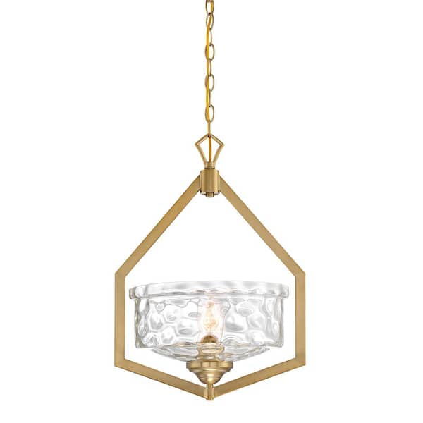 Designers Fountain Drake 60-Watt 1-Light Brushed Gold Pendant with Clear Hammered Glass Shade