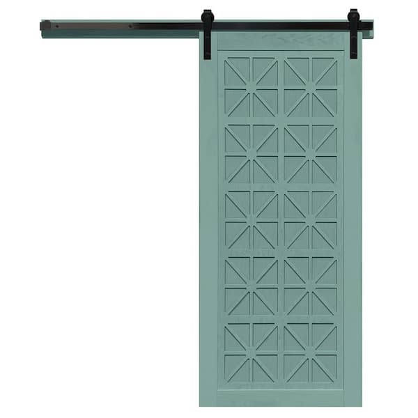 VeryCustom 42 in. x 84 in. Lucy in the Sky Caribbean Wood Sliding Barn Door with Hardware Kit in Black