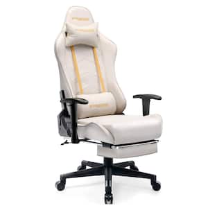 Ivory Leather Gaming Chair with Footrest Big and Tall Gamer Chair Office Executive Chair