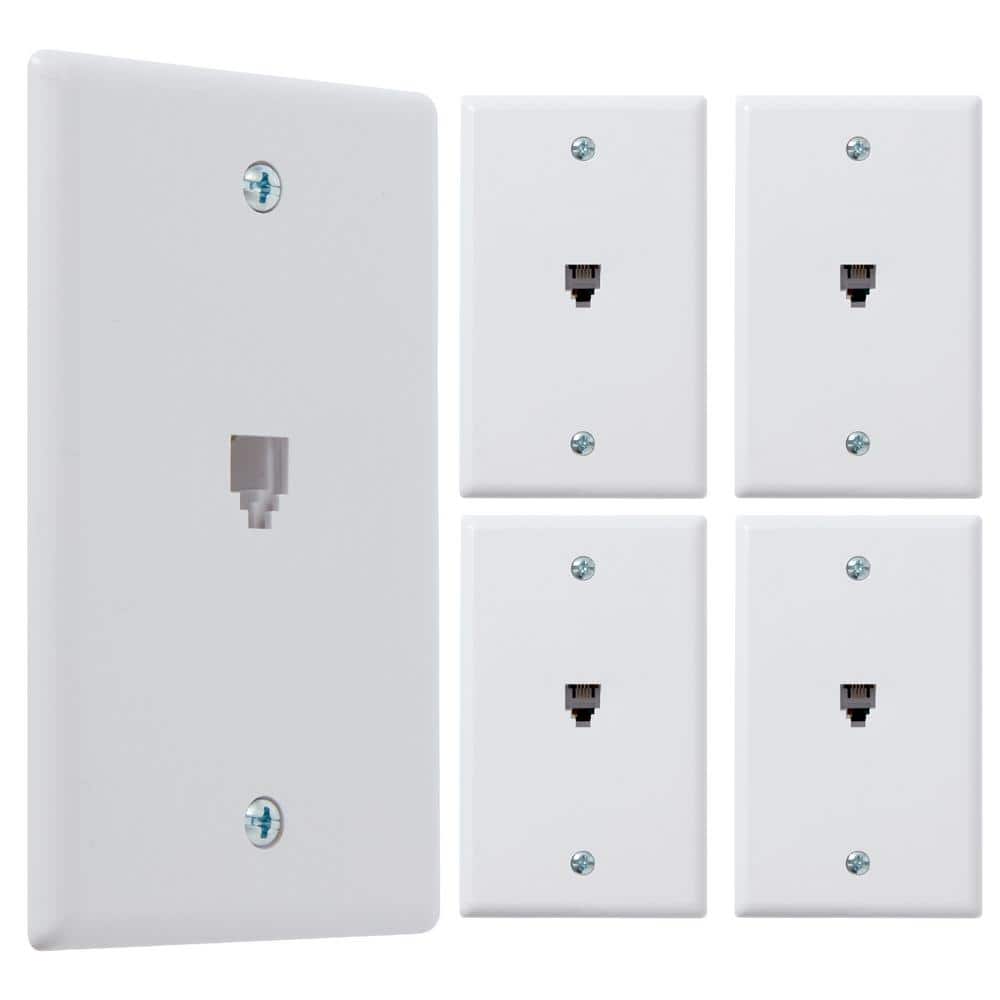 White Single Gang Plastic Telephone Jack Wall Plate, 5-Pack