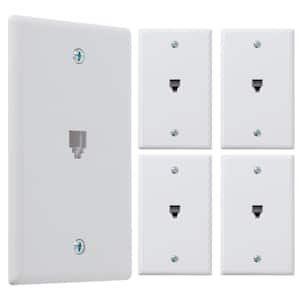 White 1-Gang Telephone Jack Data Jack Wall Plate, 6P4C, for RJ11 Telephone Cables, Single Port (5-Pack)
