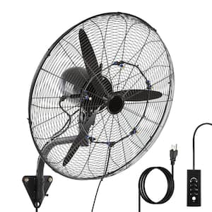 24 in. 4471CFM Black 3 Spd Misting Wall Mount Fan Oscillation Waterproof Outdoor Fan, Powerful Cooling & Refreshing Mist