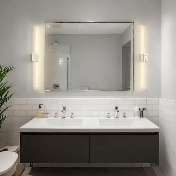 48in. LED Modern Linear Vanity Light with Integrated LED, 3CCT Dimming, and Sand Nickel Finish
