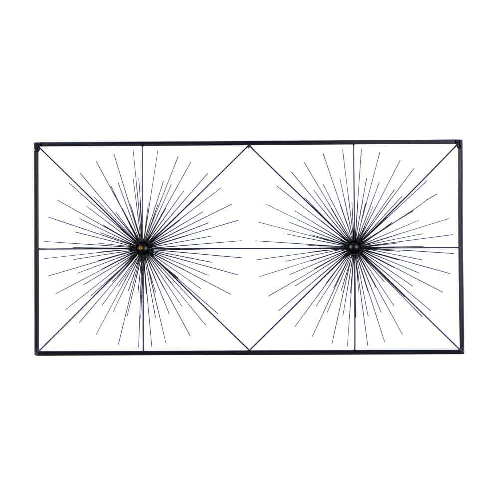 Black Iron Starburst Wall Sculpture with Frame, 24" x 48"