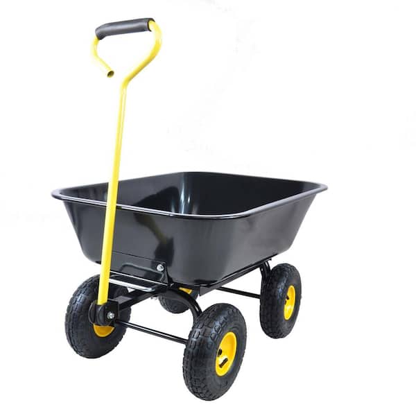Tunearary 1.91 cu. ft., Metal Folding Garden Cart, Plastic Dump Truck, Pneumatic Tire, Black