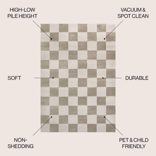 JONATHAN Y Thea Modern Geometric Checkerboard High-Low Beige