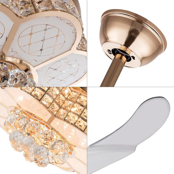 OUKANING 42 in. Indoor Gold Modern Crystal Reversible Ceiling Fan