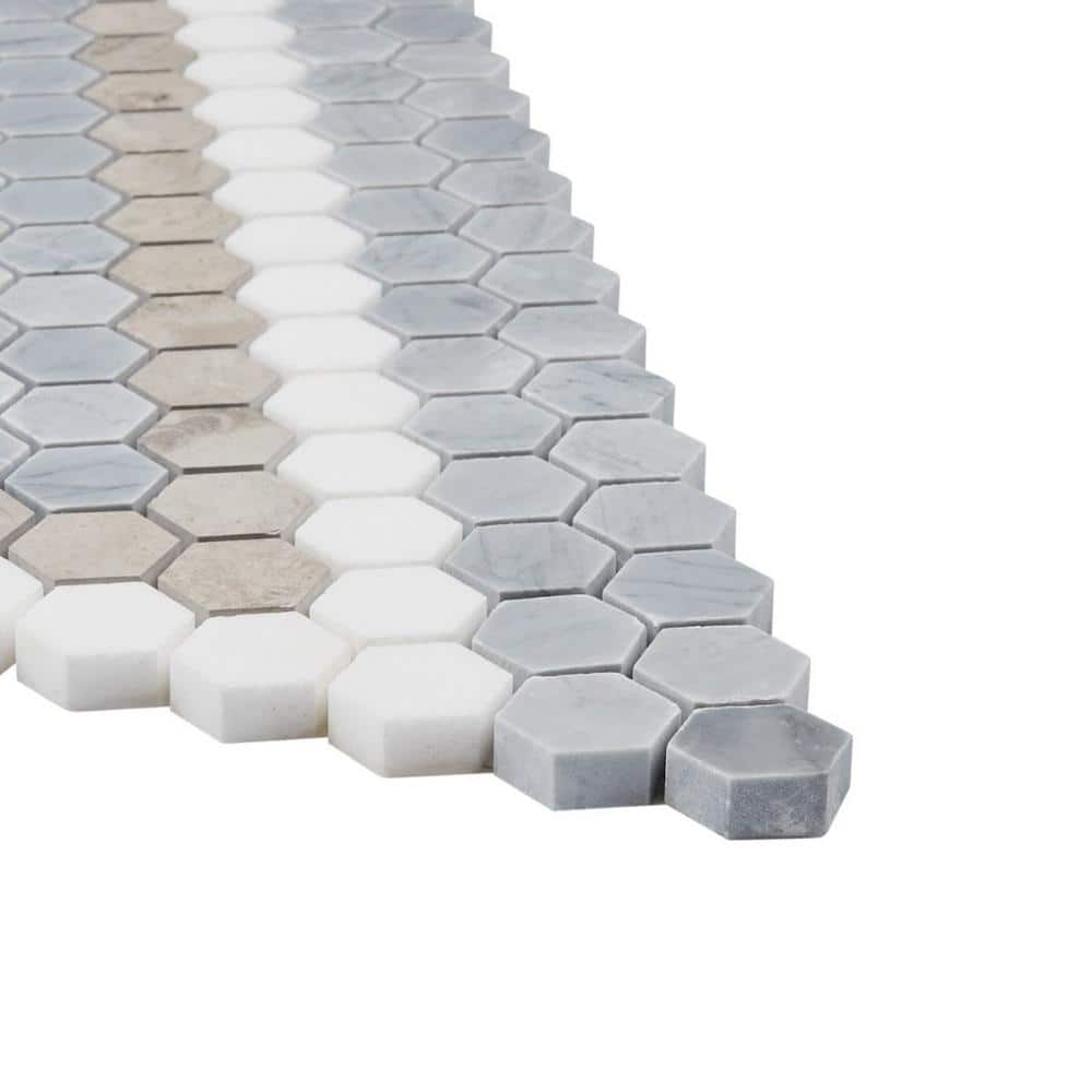 Hyperion Beige and Gray Marble Hexagon Mosaic Tile Sheet