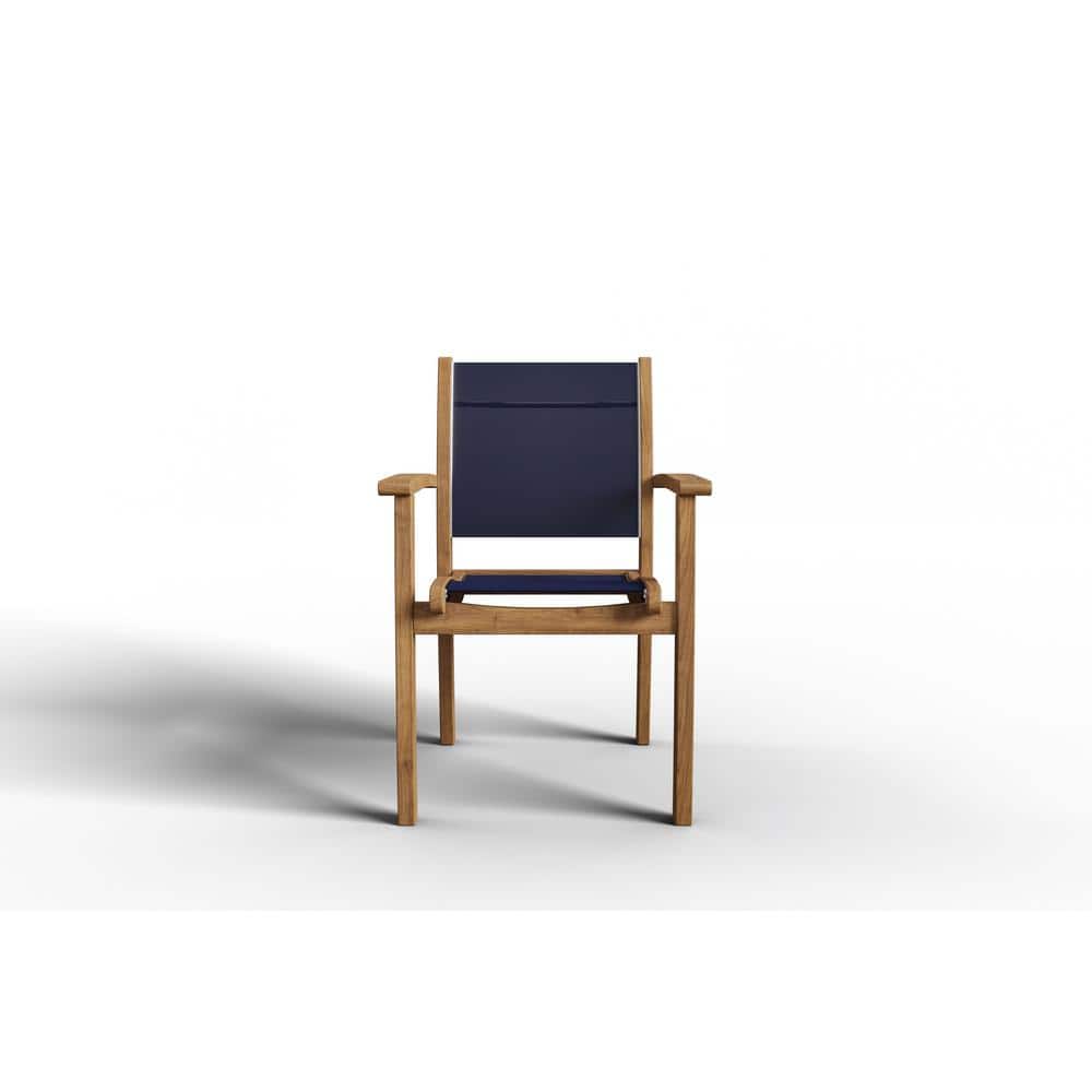 Perrin Stacking Teak Outdoor Dining Armchair in Blue Set of 4
