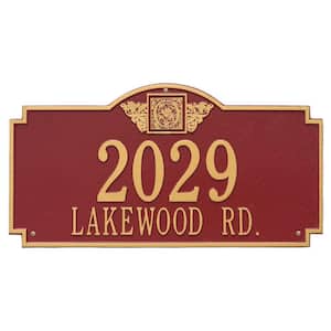 Monogram Estate Rectangular Red/Gold Wall 2-Line Address Plaque