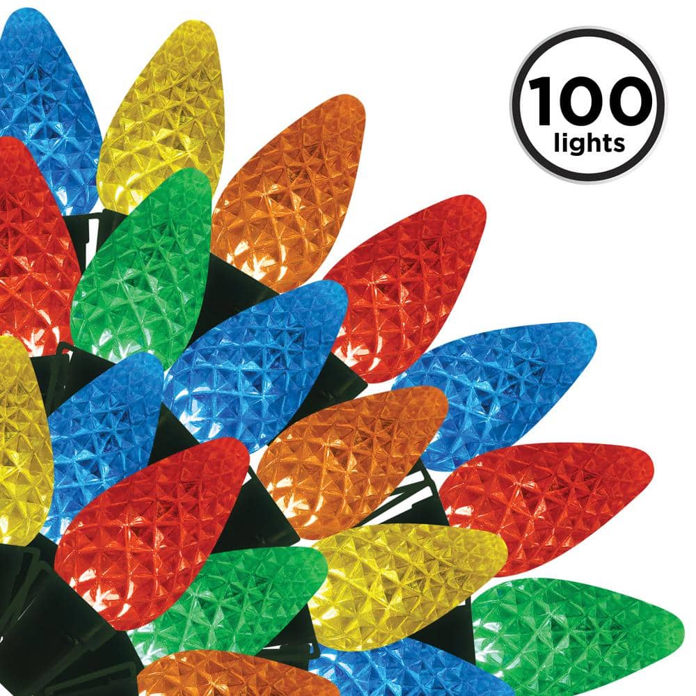 100-Light Multicolor Faceted C7 LED Outdoor Christmas String Lights