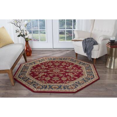 Sensation Red 5 ft. Octagon Transitional Area Rug