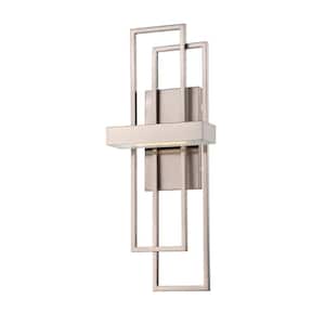 Frame 7.88 in. 1-Light Brushed Nickel Integrated LED Wall Sconce with Frosted Glass Shade