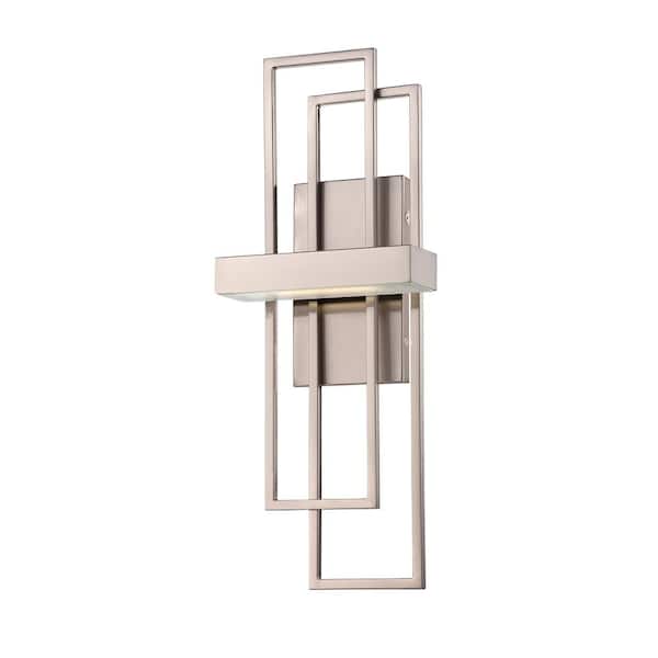 SATCO Frame 7.88 in. 1-Light Brushed Nickel Integrated LED Wall Sconce with Frosted Glass Shade