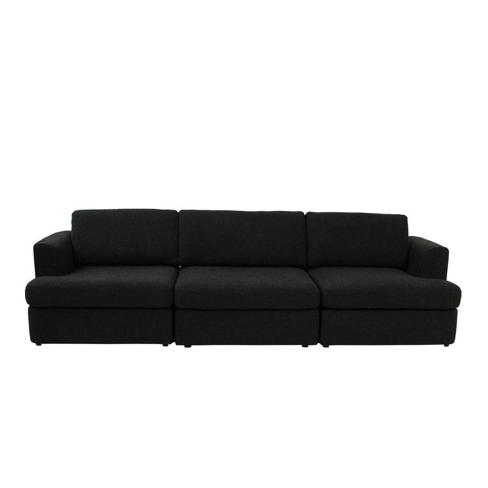 Loop Yarn Boucle Roomy 118 in. Flared Arm Fabric Modular Sofa 3 Seater Couch with Machine Washable Covers in Black price history on PriceWatchPro
