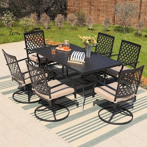 7-Piece Metal Outdoor Patio Outdoor Dining Set with Rectangle Table and Swivel Chairs with Beige Cushions