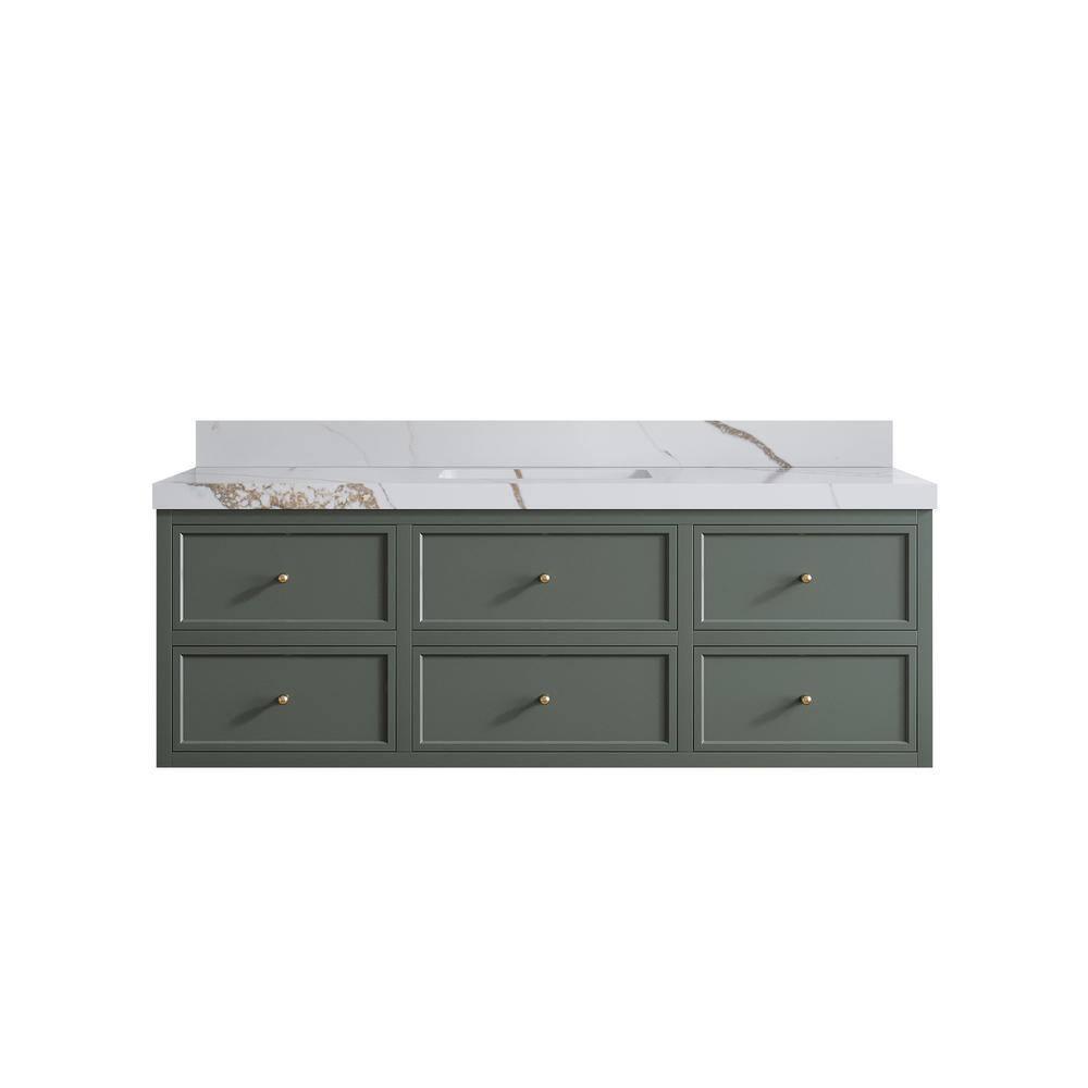 Roswell 60 in. W x 22 in. D x 36 in. H Single Sink Bath Vanity in Pewter Green with 2 in. Calacatta Gold qt. Top price history on PriceWatchPro