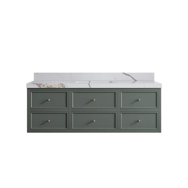 Willow Collections Roswell 60 in. W x 22 in. D x 36 in. H Single Sink Bath Vanity in Pewter Green with 2 in. Calacatta Gold qt. Top