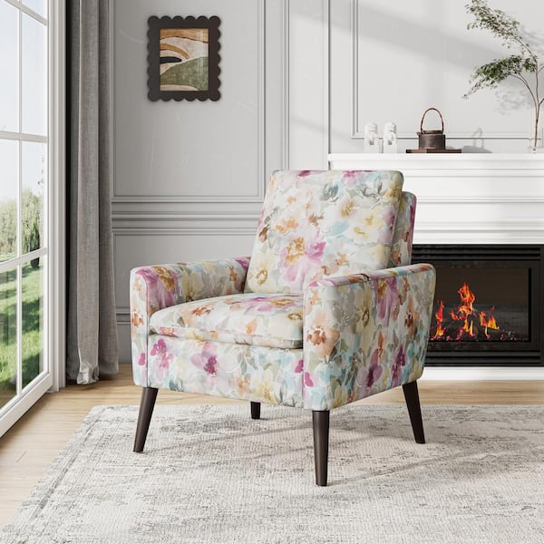 Handy Living Allyson Pastel Pink Floral Fabric Mid Century Modern Small Space Accent Armchair 340C RUD42 055
