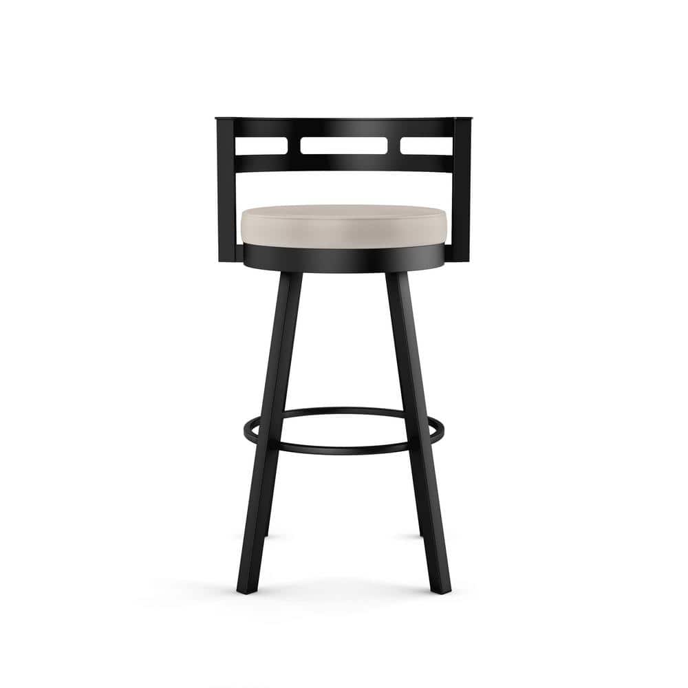 Sophisticated Cream Faux Leather Swivel Counter Stool with Black Metal Frame