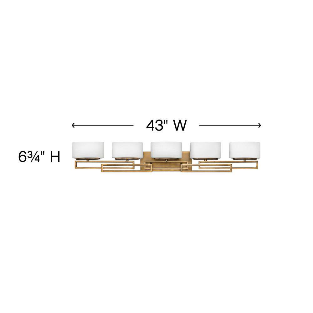 Brushed Bronze 5-Light Vanity Fixture with Etched Opal Glass Shades
