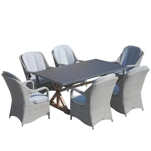 Bolani Gray 7-Piece Wicker Outdoor Dining Set with Gray Cushion