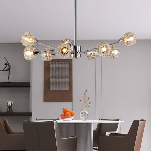 9-Light Chrome Rustic Industrial Sputnik Linear Chandelier for Living Room Bedroom Dining Room