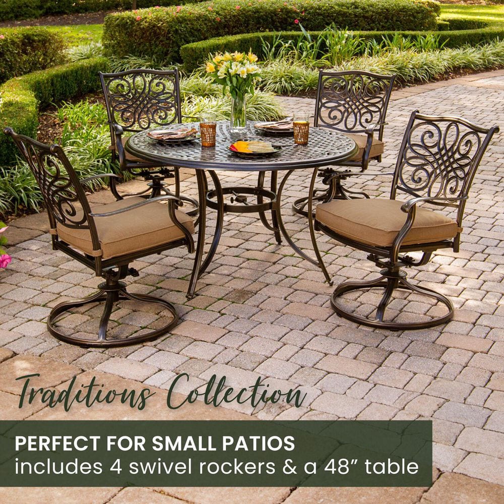 Traditions 5-Piece Tan Aluminum Patio Dining Set with Cushions