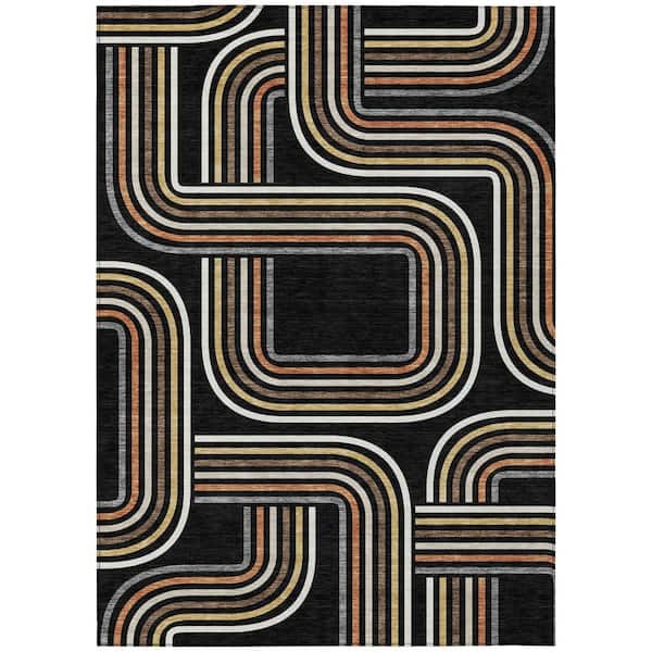 Chantille Machine Washable Indoor/Outdoor Abstract ACN2535 Black 9 ft. x 12 ft. Area Rug