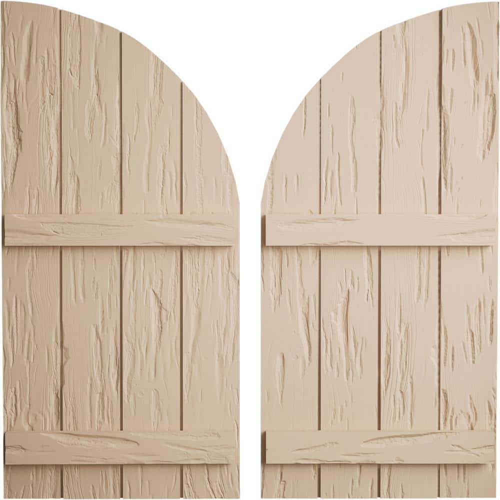 22 in. x 88 in. Polyurethane Pecky Cypress 4-Board Joined Board and Batten Round Arch Top Shutters, Primed Tan price history on PriceWatchPro