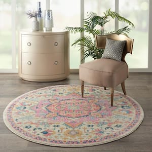 Passion Ivory/Pink 4 ft. x 4 ft. Persian Modern Transitional Round Area Rug