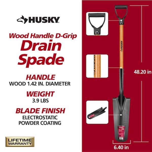 28 in. Wood Handle D-Grip Carbon Steel Drain Spade