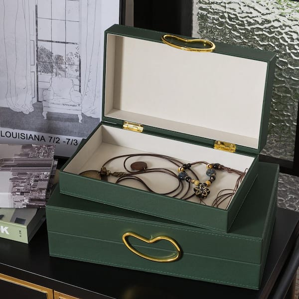 Faux Leather Decorative Boxes with Lids Green 8.7 in. x 4.3 in