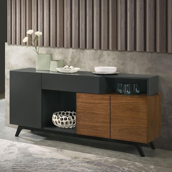 Acme Furniture Destin Walnut Finish Tempered Glass 16 in. Sideboard with No Additional Features