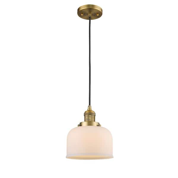 Innovations Bell 1-Light Brushed Brass Matte White Shaded Pendant Light with Matte White Glass Shade