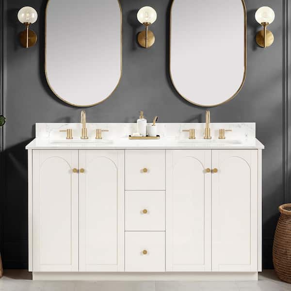 Anabelle 60 in. Double Sink Soft Grey Bath Vanity with Engineered Marble Carrara Marble Top (Assembled)
