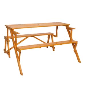54.53 in. x 53.94 in. x 29.53 in. Yellow Wood Outdoor Dual-Purpose Conjoined Bench with Table