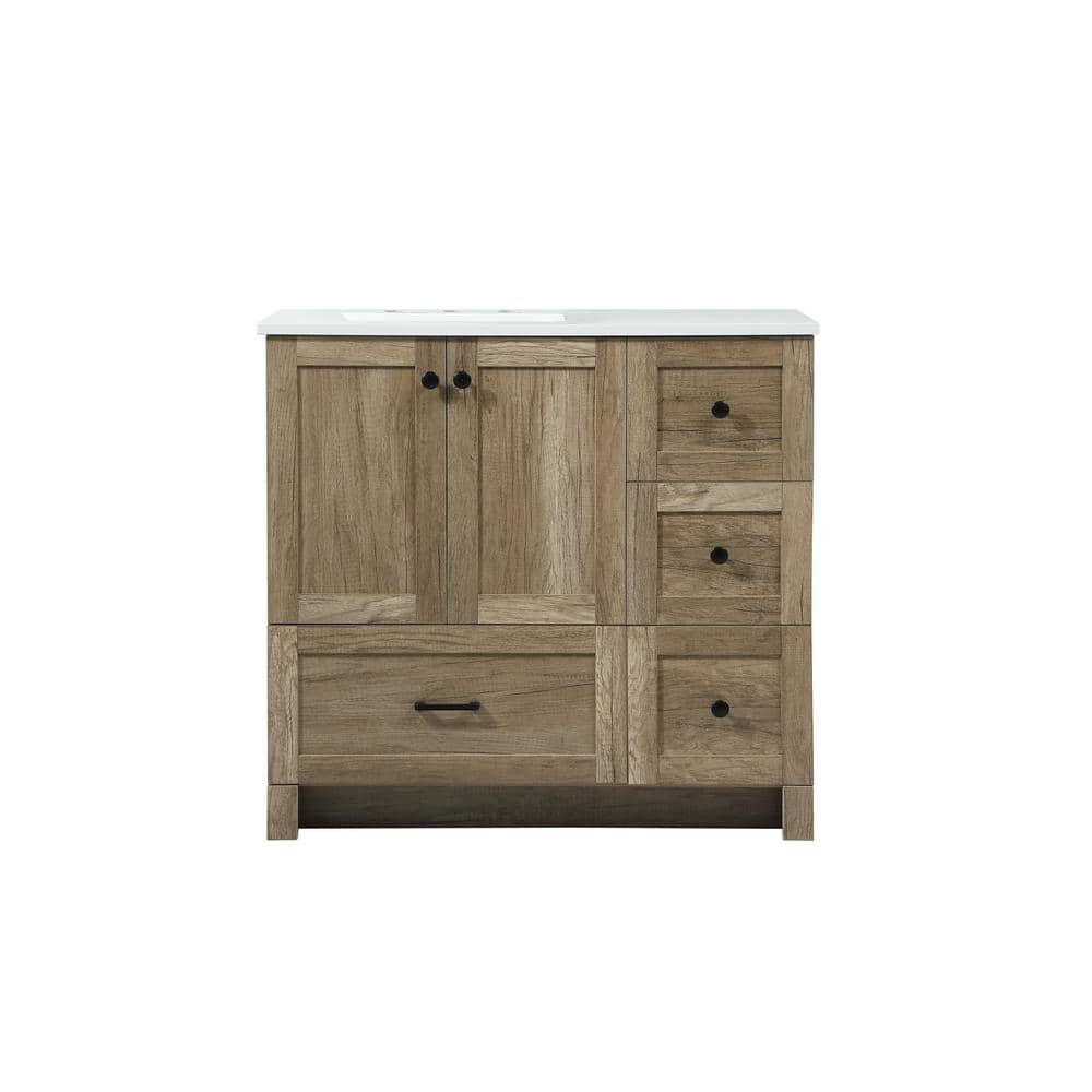 Simply Living 36 in. Single Bathroom Vanity in Natural Oak with Quartz Vani